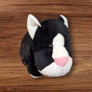 Russ  black white cat plush stuffed animal toy ‎ pink nose 8 inch